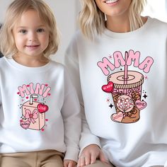 "Valentines Mama Mini Matching Sweatshirts, Mommy And Me Sweatshirts, Kids Toddler Christmas Sweatshirt, Christmas Sweatshirt, Gift For Mama If you are looking for soft, comfortable, premium sweatshirts and hoodies you are in the right place! A B O U T   O U R   P R O D U C T S *Hoodie -Adult unisex sizing,  -Tear away label,  -Ribbed collar,  -Cuffs and waistband with spandex,  -Pouch pocket, double-blend hoodie with matching drawstring  -Mid-weight 8.0 oz. -50% cotton, 50% polyester -Heather sport colors are 60%  polyester, 40% cotton *Sweatshirt -Adult unisex sizing,  -8 oz.(US) 13.3 oz.(CA), 50/50 preshrunk cotton/polyester - Air jet yarn = softer feel and reduced pilling - Double needle stitching at shoulder, armhole, neck,waistband and cuffs  -1 x 1 rib with spandex -Quarter-turned t Matching Sweatshirts, Handmade Valentine, Toddler Christmas, Sweat Shirts, Sweatshirt Christmas, Look Plus, Christmas Sweatshirts, Mommy And Me, Favorite Shirts