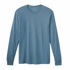 Find the Comfort Colors® Heavyweight Long Sleeve Adult Unisex T-Shirt at Michaels. Featuring a twill-taped neck and shoulders for durability and a comfy relaxed fit, this heavyweight garment-dyed long sleeve t-shirt from Comfort Colors makes a wonderful canvas for your personal touch. Featuring a twill-taped neck and shoulders for durability and a comfy relaxed fit, this heavyweight garment-dyed long sleeve t-shirt from Comfort Colors makes a wonderful canvas for your personal touch. Made with p Sporty Washed Blue Relaxed Fit Top, Basic Washed Blue Relaxed Fit Tops, Basic Crew Neck Top With Double-needle Sleeve, Basic Washed Blue Cotton Tops, Blue Soft-washed Long Sleeve T-shirt, Blue T-shirt For Everyday Fall Wear, Blue Everyday T-shirt For Fall, Basic Blue Soft-washed Tops, Basic Crew Neck Cotton Tops