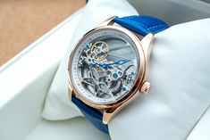 DESCRIPTION:  This is a fine classic mechanical watch. It does not require battery. All the parts on this watch is beautifully crafted. Cool thing about this watch is that you can actually see through front to back, to sides and you can enjoy all the gears move inside the watch.  COLOR: ROSE GOLD WITH BLUE LEATHER STRAP WITH DEPLOYANT BUCKLE WATCH CASE SIZE: 41MM WATCH THICKNESS: 13MM DISPLAY: ANALOG CASE: STAINLESS STEEL GLASS: MINERAL MOVEMENT: AUTOMATIC WATER RESISTANCE RATING: 3ATM (30 METER Rose Gold Watches, White Face, Orange Leather, Watch It, Skeleton Watch, Wristwatch Men, Mechanical Watch, Watch Case, Fashion Luxury