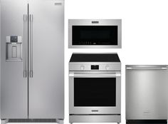 stainless steel kitchen appliances including refrigerator, stove and dishwasher