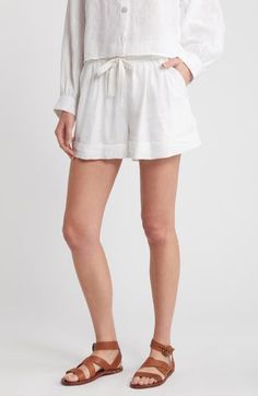 These staple shorts are crafted from crisp linen for laid-back yet polished look and feel. 3" inseam; 31" leg opening; 13" front rise; 16" back rise (size medium) Drawstring waist Side-seam pockets 100% linen Dry clean Imported Chic Linen Bottoms With Short Inseam, Elegant Short Linen Bottoms, Linen Shorts For Summer Daywear, Chic Linen Shorts With Short Inseam, Fitted Linen Shorts For Spring, Linen Bottoms With Built-in Shorts For Daywear, Relaxed Linen Shorts For Daywear, Fitted Linen Bottoms For Daywear, Linen Shorts With Pockets For Daywear