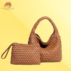 Introducing the Women's PU Leather Knitting Handbag, a timeless embodiment of ladylike fashion and quality craftsmanship. This classic tote is a testament to elegance, featuring hand-woven detailing that exudes sophistication. Crafted from premium PU leather, it combines durability with a luxurious aesthetic, making it an ideal companion for any occasion. With ample space and versatility, this handbag seamlessly transforms into a shoulder bag or messenger bag, offering the utmost convenience for the modern woman on the go. Additionally, it comes with a matching purse that adds a touch of finesse to your ensemble. Elegant Beige Bucket Bag With Intrecciato Weave, Elegant Leather Crochet Bag With Braided Handles, Elegant Handwoven Bucket Bag, Elegant Leather Crochet Bag, Rectangular Shape, Elegant Rectangular Leather Crochet Bag, Elegant Woven Shoulder Bag For Shopping, Elegant Handheld Woven Bucket Bag, Elegant Brown Handwoven Shoulder Bag, Elegant Handwoven Brown Shoulder Bag