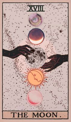 the moon tarot card with two hands reaching for each other