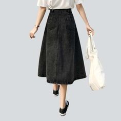 Make a bold statement this spring with our street-style inspired 2023 Spring-Summer a-line button-down denim skirt! Crafted with a high-waisted. slim fit silhouette and classic buttoned closure. this vintage-inspired piece is the perfect balance of fashion and comfort.Key Highlights: A-line Silhouette: Perfectly captures the effortless look of a vintage skirt with a contemporary. a-line fit. Buttoned Closure: Crafted with classic buttons for a timeless look. High-waisted Fit: Designed to hug you High Waist Denim Skirt For Fall, Non-stretch Mid-rise Denim Skirt For Spring, Trendy High-waist Non-stretch Denim Skirt, Trendy High Waist Non-stretch Denim Skirt, Non-stretch High Waist Denim Skirt For Spring, High Waist Denim Skirt For Spring, Non-stretch Denim Skirt With Button Closure For Spring, Chic Knee-length Denim Skirt For Summer, Trendy Summer Denim Skirt