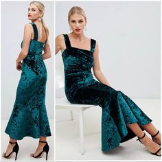 Brand New Never Worn! True Violet Velvet Square Neck Midi Boydon Dress With Pephem In Green Product Code 1361810 Body On Dress, Violet Dresses, Green Product, Fishtail Dress, Body On, Dress Midi, Square Neck, Sleeveless Formal Dress, Violet