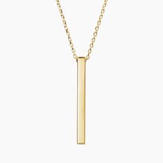 Engravable Vertical Bar Pendant - 14K Yellow Gold. Engravable on all four sides, this lustrous bar hangs elegantly from a cable chain for a sleek and sophisticated look. Classic Formal Necklaces With Rectangular Pendant, Classic Formal Necklace With Rectangular Pendant, Elegant 14k Gold Bar Necklace With Cable Chain, Elegant Bar Necklace With Cable Chain, Elegant Everyday Bar Necklace With Cable Chain, Minimalist Yellow Gold Bar Necklace With Cable Chain, Modern 14k Yellow Gold Bar Necklace, Elegant Engraved Bar Necklace, Elegant 14k Gold Bar Necklace With Adjustable Chain