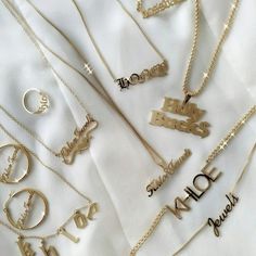 Necklaces Classic Custom Name Necklace KHLOE JEWELS Custom Jewelry Necklace Name Design, Types Of Skin, Name Necklaces, Bamboo Earrings, Gold Name Necklace, Dangle Necklaces, Dope Jewelry, Girly Accessories, Gold Choker Necklace