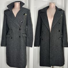 Up For Sale Free People Double Breasted Longline Wool Blend Trench Gray Black Coat. 100% Leather Trimming On The Pockets And Under Neck Collar.Coat Has Belt Loops, Belt Missing. Sz S Material-53% Wool 45% Polyester 2% Rayon Gray Double-breasted Outerwear With Buttons, Gray Buttoned Outerwear For Work, Gray Fitted Wool Coat With Pockets, Fitted Gray Wool Coat With Pockets, Gray Wool Outerwear For Work, Gray Wool Coat For Office In Fall, Gray Long Coat For Office, Gray Pea Coat For Workwear In Fall, Gray Pea Coat For Fall Workwear