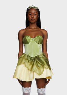 base Princess Tiana Costume, Tiana Costume, Tiana Dress, Costume Green, Organza Overlay, Frog Costume, Cheerleader Costume, Pretty Halloween Costumes, My Prince