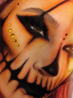 Female Skull Makeup, Scary Skeleton Makeup, Skull Makeup Halloween, Subtle Skull Makeup, Half Glam Skull Makeup, Yellow Skull Makeup, Skull Candy Halloween Makeup, Orange Skull Makeup, Skeleton Makeup Colorful