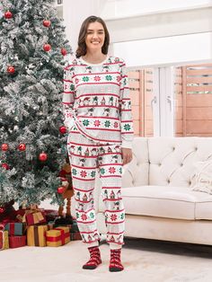 Get into the Christmas spirit with our matching pajama sets for the whole family, including your furry friend. The festive designs feature Christmas trees and gnomes that are sure to bring everyone together.
* Please add each size separately to your shopping cart.
* Piece of product: Each size includes 1 set of pajamas (1 top+1 bottom), or 1 romper, or 1 pet bandana.
* For children's safety, pajamas should be snug-fitting or flame-resistant. These kids' and babies' pajamas are flame-resistant.
* Product features: Matching Christmas themed pajamas for the whole family.
* Fabric characteristics: Soft and comfortable material suitable for lounge wear.
- Neckline: Round collar.
- Sleeves: Long sleeves.
- Style: Homey, leisure and festival.
- Fit: Regular fit.
- Length: Regular length.
- Source Matching Pajama Sets, Christmas Pajamas Matching, Pajamas Matching, Matching Pajama, Allover Pattern, Sleeves Style, Matching Family Pajamas, Family Christmas Pajamas, Family Photo Outfits