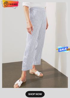 Cotton Blends Geometric Pants Spring Striped Ankle-length Bottoms, Striped Ankle-length Pants For Spring, Striped Ankle-length Spring Bottoms, Striped Tapered Leg Bottoms For Spring, Summer Striped Tapered Leg Pants, Loose Pants, Cotton Blend, Pants, Trousers