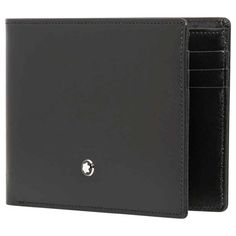 A Montblanc wallet from the Meisterstuck collection. This Montblanc wallet is crafted in black European full-grain cowhide. The interior features "Montblanc" print jacquard lining, 6 credit card pockets, 2 cash pockets, and 2 slip pockets. Dimensions: 4.5" x 3.3". Made in Spain. Size: S.  Gender: male.  Age Group: adult. Luxury Black Trifold Wallet For Formal Occasions, Luxury Trifold Wallet With Coin Pocket For Business, Designer Bifold Wallets For Formal Occasions, Designer Trifold Wallet With Rfid Blocking For Formal Occasions, Designer Trifold Wallet With Rfid Blocking For Business, Luxury Leather-lined Trifold Wallet For Formal Occasions, Designer Rfid Blocking Wallet For Formal Occasions, Designer Trifold Wallet With Coin Pocket For Business, Luxury Trifold Wallet For Formal Occasion