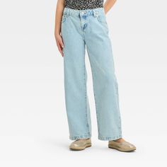 Elevate your child's everyday wardrobe with these Mid-Rise Wide-Leg Jeans from Cat & Jack™. Made from midweight cotton, these mid-rise jeans are designed with a wide-leg silhouette. The adjustable waistband with a front snap and zip fly along with belt loops offers a secure fit, and the classic five-pocket style completes the look with functional flair. Cat & Jack™: Designed for all children so you can trust it's made for yours. Sparkle Leggings, Best Friends Whenever, School Clothes, Vintage Fits, Flare Leggings, Adjustable Waistband, Girls Leggings, Kids Outfits Girls, Cute Everyday Outfits