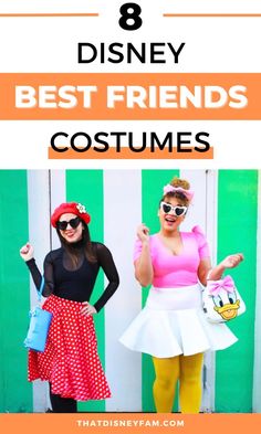 two women dressed up as disney characters with text overlay that says 8 best friends costumes