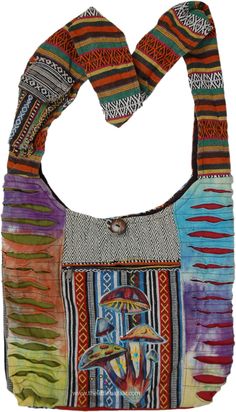 A hippie-style cotton handbag with a colorful mushroom print, razor-cut details, and thick dari cotton fabric. This bag is a fresh style in hippie bohemian clothing; the back of the bag is one color stonewashed fabric. #tlb #Stonewash #vacationclothing #Printed #bohemianfashion #BohemianBag #CrossBodyBag #Handmadehandbag Summer Festival Cotton Hobo Bag, Casual Cotton Hobo Bag For Festival, Bohemian Multicolor Cotton Hobo Bag, Bohemian Cotton Bag With Adjustable Strap, Multicolor Hippie Hobo Bag, Festival Cotton Shoulder Bag With Adjustable Strap, Hippie Multicolor Cotton Bags, Multicolor Cotton Hobo Bag With Adjustable Strap, Multicolor Cotton Shoulder Bag For Festivals