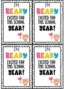 four reward cards with the words i'm very excited for this school year