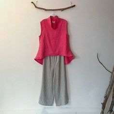 "Pink linen wavy end top size M ready to wear / Medium pink linen top / sleeveless linen top / casual linen top / linen vest / pink linen Ready to wear size M pink linen top ( This item can be shipped right the way) bust 40\" room on the garment fit size S and M - bust 38\" and under well. handmade by designer made in USA / solar powered studio size M ready to wear in emerald linen is also available in the link below https://www.etsy.com/listing/468718353/ready-to-wear-size-m-emerald-linen-wavy? Spring Linen Sleeveless Blouse, Spring Sleeveless Linen Blouse, Fitted Pink Linen Top, Chic Ramie Tops For Spring, Pink Linen Tops For Spring, Pink Linen Summer Tops, Pink Linen Blouse For Summer, Casual Pink Linen Blouse, Linen Vest