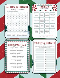 three christmas and holiday printables with candy canes on the bottom, one for each