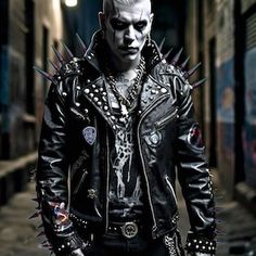 #Handmade #Biker's #Gothic #Leather #Jacket Gothic Patches, Spiked Leather Jacket, Steampunk Mode, Punk Mode, Gothic Punk Fashion, Steampunk Aesthetic, Leather Jacket Men Style, Steampunk Leather, Army Patches