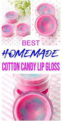 blue & pink swirl cotton candy lip gloss in lip balm containers Selling Beauty Products, Homemade Beauty Products To Sell, Diy Beauty Products To Sell, Candy Lip Balm, Easy Lip Balm, Make Lip Gloss, Candy Lip Gloss, Homemade Cotton Candy, Coconut Oil Lip Balm