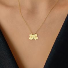 Show your best friend or partner just how much they mean to you with this dainty gold puzzle piece necklace. Each piece fits together perfectly, just like you two! It's the perfect little gift for birthdays, anniversaries, or simply to celebrate your unique bond. A sweet and thoughtful way to say, "You're my missing piece. ♡ PUZZLES ∙ NECKLACE ◇  ◇ Made to Order ◇ Dimensions: 10 mm x 10 mm (0.40'' x 0.40'') ◇ Material Options: High Quality 925k Silver and 14k Solid Gold ◇ Color Options: Yellow Gold ∙ Rose Gold ∙ White Gold ◇ All our jewelry is made with passion and care ◇ Laser Cutting and Laser Engraving for High Quality  ◇ Package: Ready to Gift - Jewelry Box ♡ HOW ∙ TO ∙ ORDER → → STEP 1: Choose your Chain Length.  → STEP 2: Please select your preferred material and color. → STEP 3: Ple Bff Gift Ideas, Puzzle Necklace, Puzzle Piece Necklace, Puzzle Jewelry, Couple Necklace, Bff Gift, Friend Bff, Couple Necklaces, Puzzle Piece