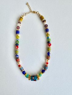 Murano Glass Necklace African Beads Necklace Anniversary Gift for Her Christmas Gift for Her Colorful Necklace - Etsy Spiritual Celebration Necklace With Colorful Beads, Multicolor Beaded Murano Glass Necklace, Multicolor Glass Beaded Crystal Necklaces, Multicolor Glass Beaded Crystal Necklace, Multicolor Glass Crystal Necklace With Colorful Beads, Colorful Beads As A Gift, Multicolor Crystal Necklace With Tiny Beads For Gift, Multicolor Czech Glass Necklace, Multicolor Tiny Beads Crystal Necklace Gift