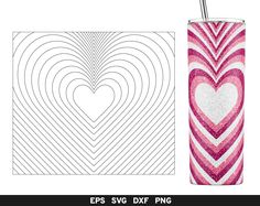 a pink and white tumbler with hearts on it, next to an image of a heart