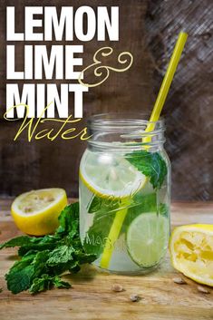 a mason jar filled with lemon lime and mint water