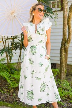 Santana Floral Midi, Sage Spring Ruffle Sleeve Midi Dress For Garden Party, Spring Garden Party Midi Dress With Ruffle Sleeves, Casual Midi Dress With Ruffle Sleeve For Spring, Chic Ruffle Sleeve Midi Dress For Vacation, Ruffle Sleeve Midi Dress For Garden Party, Casual Ruffle Sleeve Midi Dress For Garden Party, Casual Midi Dress With Ruffle Sleeves For Garden Party, Casual Midi Dress With Ruffle Sleeves For Vacation, Spring Casual Dress With Ruffled Collar