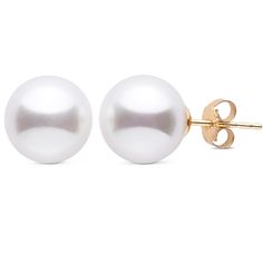 These incredible earrings have a regal, sophisticated charm. The large, AAA-quality South Sea pearls are flawlessly round, with deep luster and smooth surface. These exquisite pearls range in size from 10.0-11.0 mm, and each pair is carefully matched for size, color, and overtone. The pearls are mounted on solid 14-karat posts, available in both yellow and white gold. South Sea Pearls Earrings, White Studs, Jewelry White, Gold Charms, Earring Charms, Earrings Round, Sea Pearl, Gold Stud Earrings, Round Stud Earrings