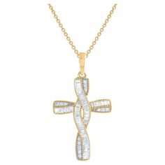 Let your faith shine with this simple and elegant cross pendant. Beautifully crafted by our inhouse experts in 14 karat yellow gold and embellished with 58 diamond set in Pave & Channel setting. The total diamond weight is 0.20 carat and it shines in H-I color I2 clarity. Pendant suspends along an cable chain that secures with a spring-ring clasp. Channel Setting, Diamond Jewelry Necklace, Gold Cross Pendant, Gold Cross, Diamond Set, Jewelry Necklace, Cable Chain, Spring Rings, Cross Pendant