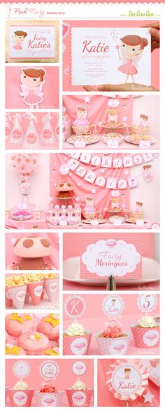 a pink and gold ballerina birthday party with cupcakes, cake, napkins and decorations