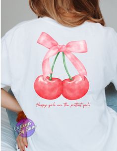 🍒🎀 Happy Girls Are the Prettiest Girls T-Shirt 🎀🍒 Add a pop of sweetness to your wardrobe with our delightful t-shirt featuring a charming cherry adorned with a pink bow! This eye-catching design is not only cute but also carries a powerful message: "Happy Girls Are the Prettiest Girls." Why You'll Love It: 🌸 Adorable Design: Our hand-drawn cherry with a pink bow adds a touch of whimsy to any outfit. 💖 Empowering Message: Spread positivity and confidence wherever you go with the uplifting Cute Pink T-shirt With Cherry Print, Happy Girls Are The Prettiest, Soft Girl Era, Girly Pop, Bows Pink, Bow Shirts, Spread Positivity, Girls T Shirt, Soft Girl