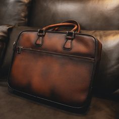 *MADE TO ORDER: ETA is 30-40 days from order date Luxury Cognac Briefcase With Leather Backing, Formal Brown Bridle Leather Briefcase, Brown Bridle Leather Briefcase With Leather Lining, Brown Leather Briefcase For Formal Use, Formal Brown Briefcase With Leather Backing, Formal Brown Leather Briefcase, Brown Bridle Leather Briefcase With Smooth Grain, Formal Cognac Briefcase With Leather Lining, Timeless Brown Briefcase With Leather Lining