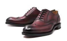 Style: 2022-1233-Burgundy Completely Handmade, this Stunning Burnished Calfskin lace-up Wingtip Oxford from the Ugo Vasare collection features Goodyear Welted construction, Pinking detail, a stitched welt and a full Leather sole! Don't see your size? This style may be special ordered. . Elegant Burgundy Oxfords For Formal Wear, Elegant Burgundy Oxfords For Formal Occasions, Elegant Burgundy Oxfords For Semi-formal Occasions, Luxury Burgundy Oxfords For Formal Occasions, Luxury Burgundy Oxfords, Elegant Fitted Oxfords With Laces, Cordovan Shoes, Shoe Horn, Wingtip Oxford