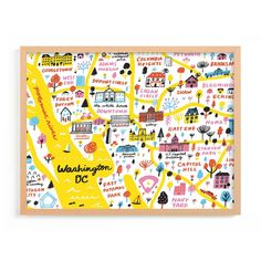 the washington dc neighborhood map is shown on a white background with yellow and black lettering