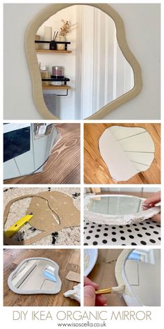 the steps to make a diy ikea mirror with cardboard and glue on it