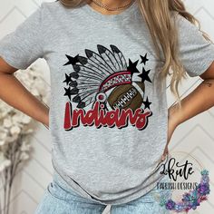 Pick yourself up one of these fun and spirit-filled Indians spirit shirts. This shirt is sure to impress your friends and make them want one for themselves.  It's a very soft shirt in an athletic heather (gray) color. The shirt is made of 95% polyester and 5% spandex. It's soft with great stretch.  To get the best wear from your shirt make sure to  1. Wash in cold water 2. Tumble dry low 3. Do not iron on design area 4. Do not use fabric softener  unisex sizing. Indians School Spirit Shirts, Collegiate T-shirt With Sublimation Print For Game Day, School Spirit T-shirt For Game Day, Pre-shrunk Sports Fan T-shirt For Game Day, School Spirit T-shirt With Sublimation Print For Sports Events, Sports Fan T-shirt For Football Season, School Spirit Tops For Football Season Sports Events, Football Season Fan Gear T-shirt, Football Season Sports Fan T-shirt With Sublimation Print