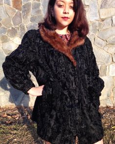 "Fur coat,Black, Astrakhan Broad tail Lamb ,Sheep Fur ,Brown Mink Fur Collar, Large ,Madrid,Vintage fur Has clasp hook closures. Two slip pockets in front. Measurements: Shoulder to Shoulder 17\" Bust 40\" Length from top of collar to bottom 30\" Arm length 22\" Good condition. NK391DR Fur coat,Black, Astrakhan Broad tail Lamb ,Sheep Fur ,Brown Mink Fur Collar, Large ,Madrid,Vintage fur" Victorian Black Winter Outerwear, Vintage Outerwear With Faux Fur Trim, Vintage Fur Coat With Faux Fur Trim, Vintage Black Fur Coat For Fall, Black Vintage Fur Coat For Fall, Vintage Formal Fur Coat With Faux Fur Trim, Vintage Black Fur Coat With Faux Fur Lining, Perfect Together, Vintage Fur