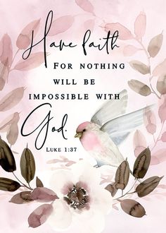 Bird with pale pink and brown florals Have Faith In God, Bible Verse Background, Inspirational Quotes God, Inspirational Bible Quotes, Faith Prayer, Inspirational Prayers