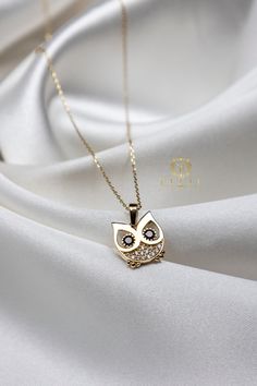 "ABOUT PRODUCT This 14K solid gold Owl with diamond necklace is beautifully designed and hand crafted with our associates to make this a special gift for your loved ones. Knowing the value of our customers, We prepare each piece with extra care and attention.  ITEM DETAILS Material: 14K Gold Approx:  2.10 gram Available colors: Gold, Rose Gold, White Gold Available Sizes: 14\" to 20\" ✪ 14k Solid Gold ( Certification will be included with your order ) ✪Available 14K White, Yellow, Rose Gold (als Yellow Gold Cubic Zirconia Diamond Necklace Gift, Exquisite Diamond Necklace For Gift, Luxury Hand Set Diamond Necklace For Gift, Luxury Diamond Eyes Necklaces For Anniversary, Exquisite Gold Jewelry As Gift, Luxury Necklaces With Diamond Eyes For Anniversary, Exquisite Gold Jewelry Gift, Yellow Gold Jewelry With Diamond Eyes For Anniversary, Exquisite Gold Plated Necklaces As Gift