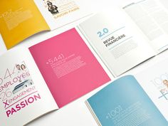 an open brochure with different colors and numbers on it's front pages