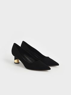 Black Metallic Sculptural Heel Textured Pumps - CHARLES & KEITH US High Hills, Charles And Keith, Metallic Heels, Woven Tote Bag, Airport Fashion, Charles Keith, Black Textures, Wardrobe Basics, Heel Pumps