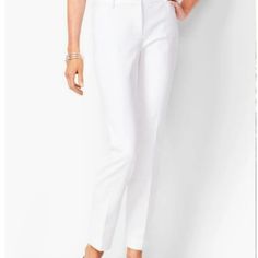 Nwt, Talbots High-Waist Straight-Leg Full Length Pant In White. Flat Front Dress Pants In A Great Stretch Cotton Blend! Belt Loops Button Welt Pockets In Back Machine Wash Waist Laying Flat 15" Rise 10" Inseam 28" Model Pics In Another Color Are Just To Show Fit And Features. T5 White Tapered Leg Dress Pants For Business Casual, Classic White Stretch Dress Pants, White Stretch Pants For Office, Fitted White Dress Pants For Office, White Mid-rise Workwear Bottoms, White Mid-rise Workwear Pants, White Tapered Leg Pants For Office, White Straight Leg Dress Pants For Office, Mid-rise White Pants For Work