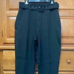 Woman’s Missguided Tall Pants Size 8 With Belt Great Condition New With Tags High Waist Black Belted Bottoms, Black Belted High-waisted Pants, Black Belted Bottoms For Work, Black Belted Pants For Work, Black High-waisted Work Pants, Black Belted Work Pants, High Waist Black Work Pants, Fitted Black Belted Bottoms, Black Belted Trousers