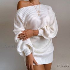 Lasaky - Cozy Long Sleeve Hooded Cardigan Set White Sweater Dress, Wool Knitted Dress, Sweater Dress Oversized, Long Sweater Dress, Straight Dress, Mini Sweater Dress, Knit Mini Dress, White Sweater, Knit Sweater Dress