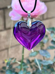 Purple Heart Necklace, Big Heart Necklace, Purple Crystal Necklace, Glass Heart Necklace, Purple Choker, Purple Pendant, Fancy Watches, Pretty Jewelry Necklaces, Crystal Heart Necklace