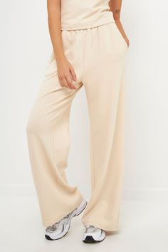 GREY LAB - Wide Knit Pants - PANTS available at Objectrare Beige Wide Leg Leisure Pants, Comfortable Beige Bottoms With Ribbed Waistband, Beige Comfortable Relaxed Fit Sweatpants, Comfortable Beige Wide-leg Pants, Beige Relaxed Fit Comfortable Sweatpants, Beige Wide Leg Casual Sweatpants, Beige Wide Leg Relaxed Fit Sweatpants, Beige Wide-leg Relaxed Fit Sweatpants, Beige Relaxed Fit Sweatpants