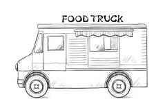 a food truck drawn in black and white with the word food truck on it's side